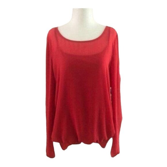 Halo Orange Layered Hi/Low Long-Sleeve Top, Scoop Neckline Women's Size S - Picture 1 of 6
